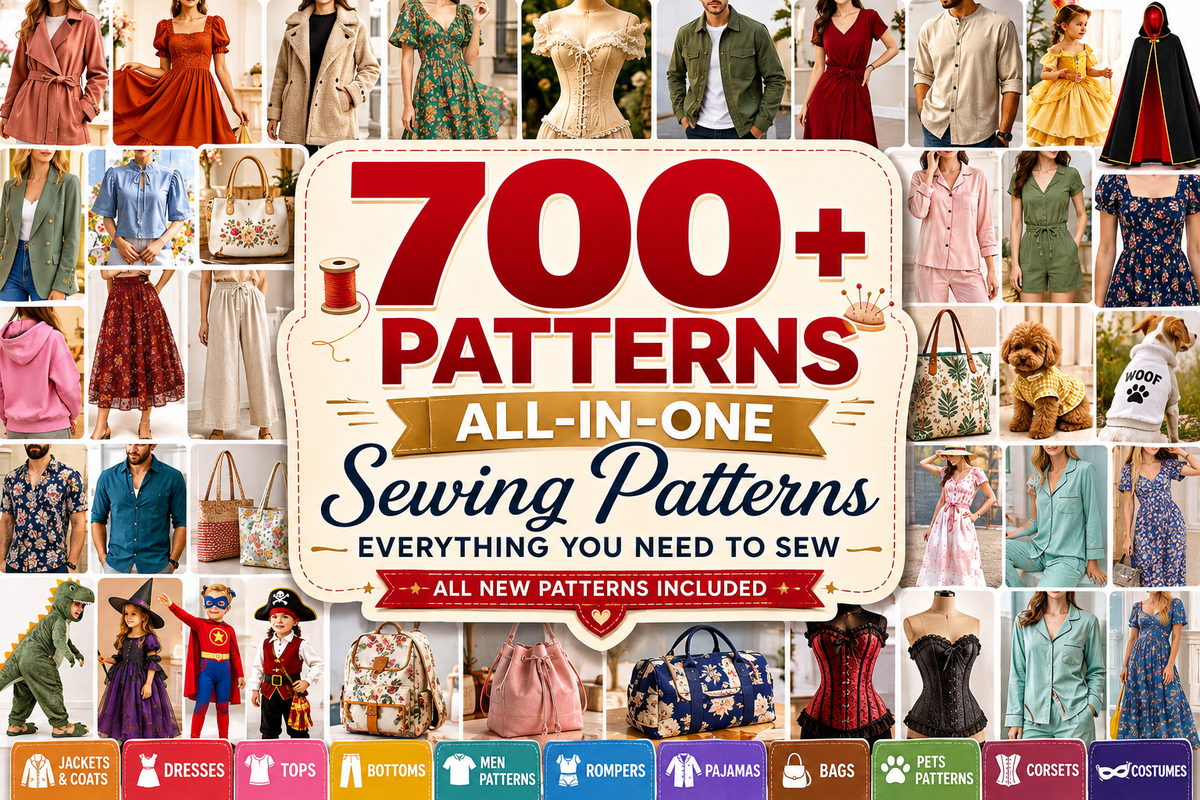 600+ Sewing Patterns Bundle, Complete PDF Pattern Collection for Women Men & Kids, Dresses Tops Jackets Pants, Easy Sewing Projects