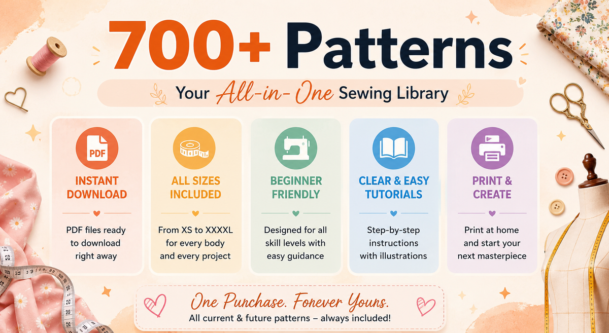 600+ Sewing Patterns Bundle, Complete PDF Pattern Collection for Women Men & Kids, Dresses Tops Jackets Pants, Easy Sewing Projects