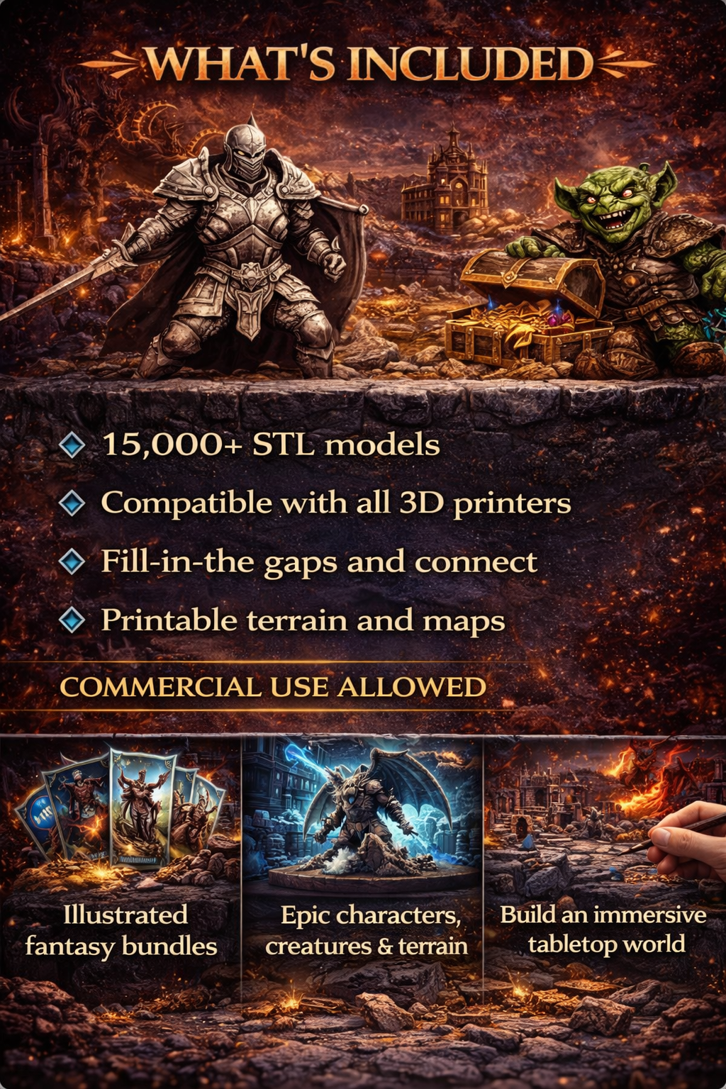300,000+ D&D Miniatures STL Bundle, Tabletop RPG Models with Terrain Pack, 3D Print Files for Dungeons and Dragons