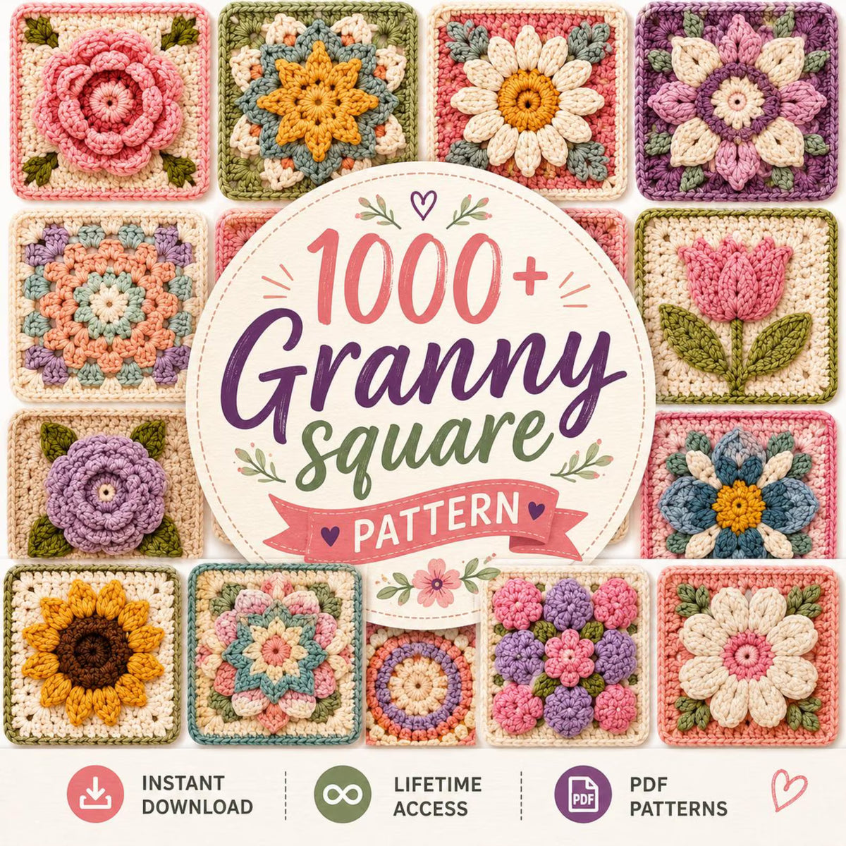 1000+ Crochet Granny Square Patterns | Flower Motifs, Blankets & Afghans PDF