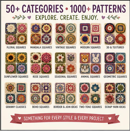 1000+ Crochet Granny Square Patterns | Flower Motifs, Blankets & Afghans PDF