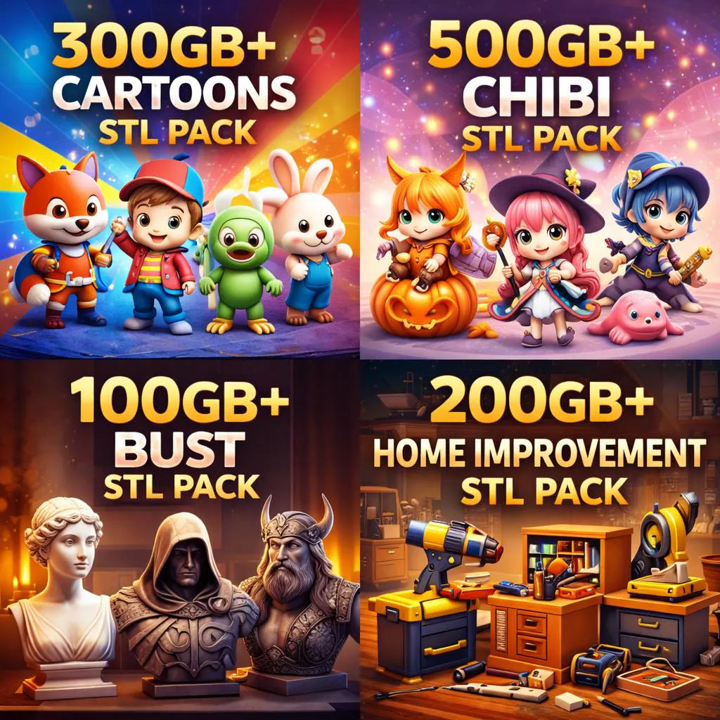 200TB STL Mega Bundle, 3D Print Files Collection, 50+ Categories, Miniatures, Vehicles, Anime, Book Nook, Flexi Animals
