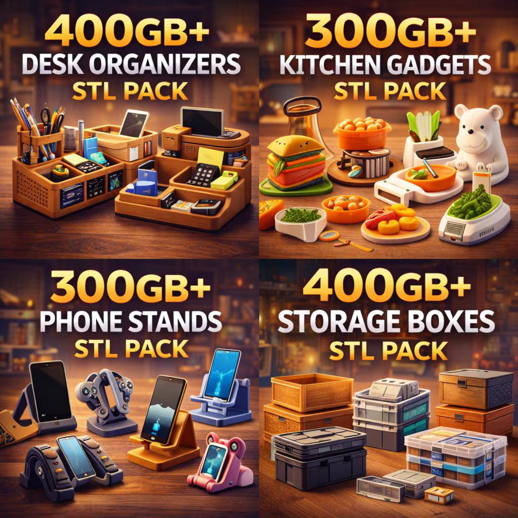 200TB STL Mega Bundle, 3D Print Files Collection, 50+ Categories, Miniatures, Vehicles, Anime, Book Nook, Flexi Animals