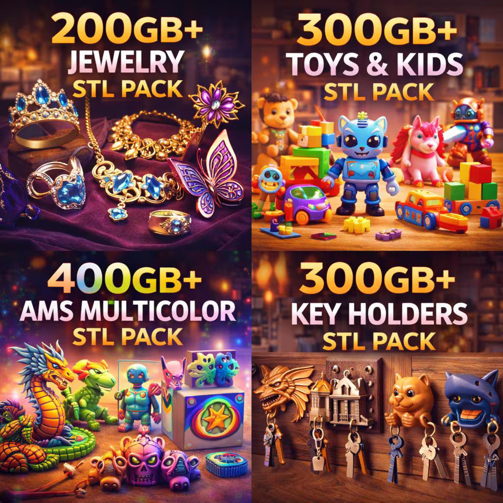 200TB STL Mega Bundle, 3D Print Files Collection, 50+ Categories, Miniatures, Vehicles, Anime, Book Nook, Flexi Animals