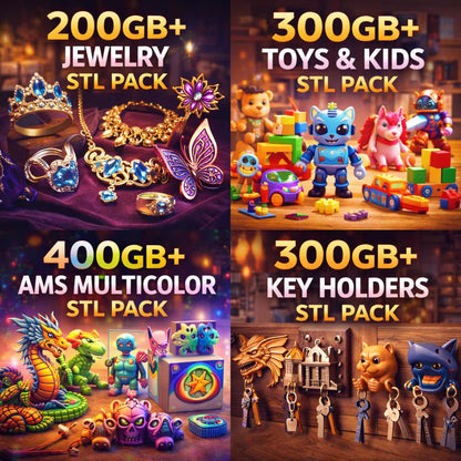 200TB STL Mega Bundle, 3D Print Files Collection, 50+ Categories, Miniatures, Vehicles, Anime, Book Nook, Flexi Animals