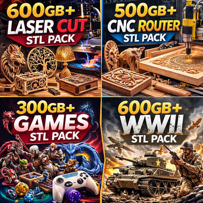 200TB STL Mega Bundle, 3D Print Files Collection, 50+ Categories, Miniatures, Vehicles, Anime, Book Nook, Flexi Animals